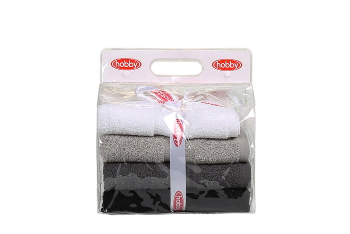 Aucune Juego de 4 toallas de mano - 50 x 90 cm - Blanco, Gris, Antracita, Negro